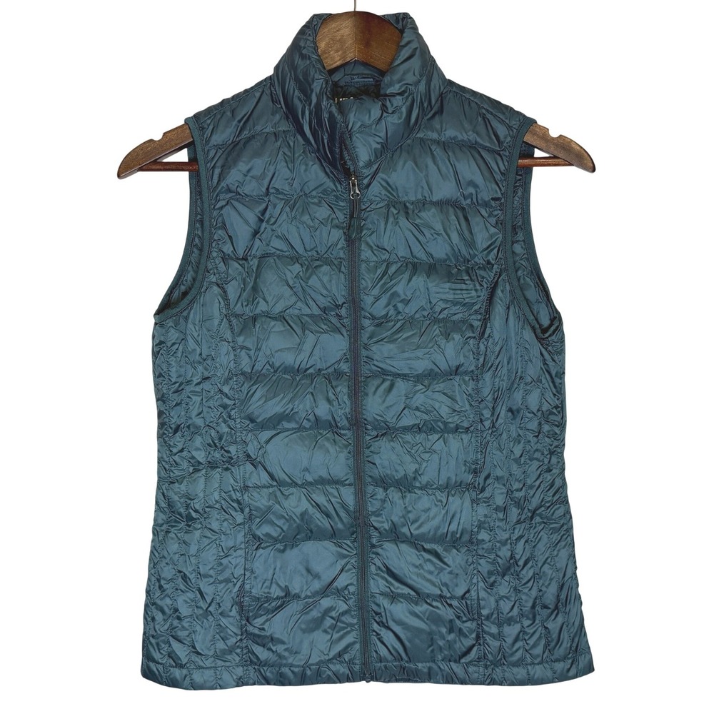 Heatkeep Womens Teal Blue Quilted Down Puffer Vest Small Full Zip Sleeveless
